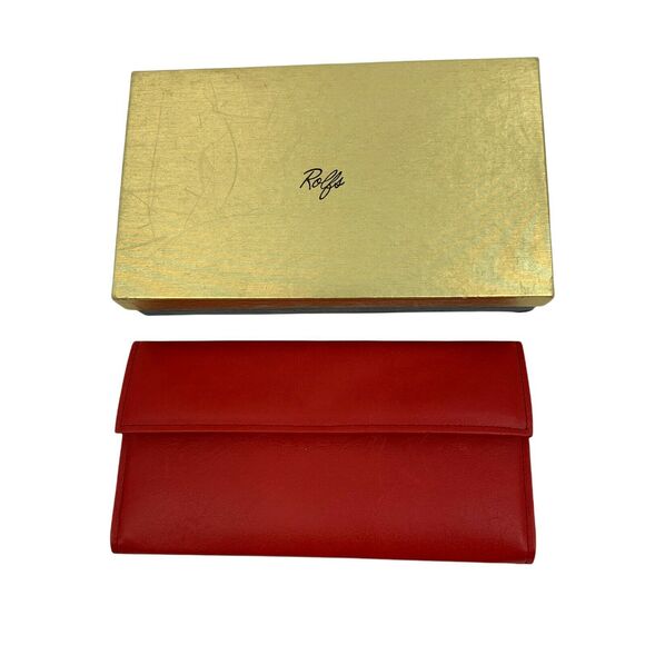 Rolfs Tri-Fold Red Leather Wallet Check Record Book Money Organizer Card Holder - Picture 1 of 10